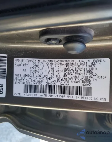 2014 Toyota Tacoma Double Cab из США, поврежденный, VIN 3TMLU4EN0EM147565